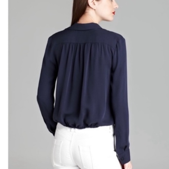Theory Navy Women’s Silk Orencia Tie Front Blouse Size Small - Picture 2 of 6